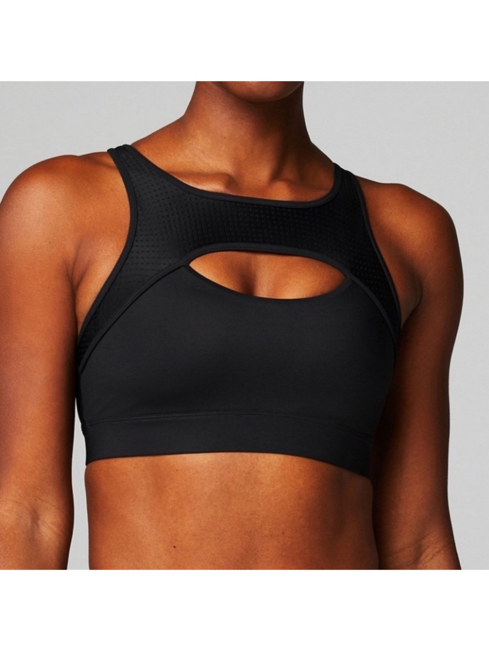 FABLETICS Black High-Neck Cutout Racerback Sports Bra